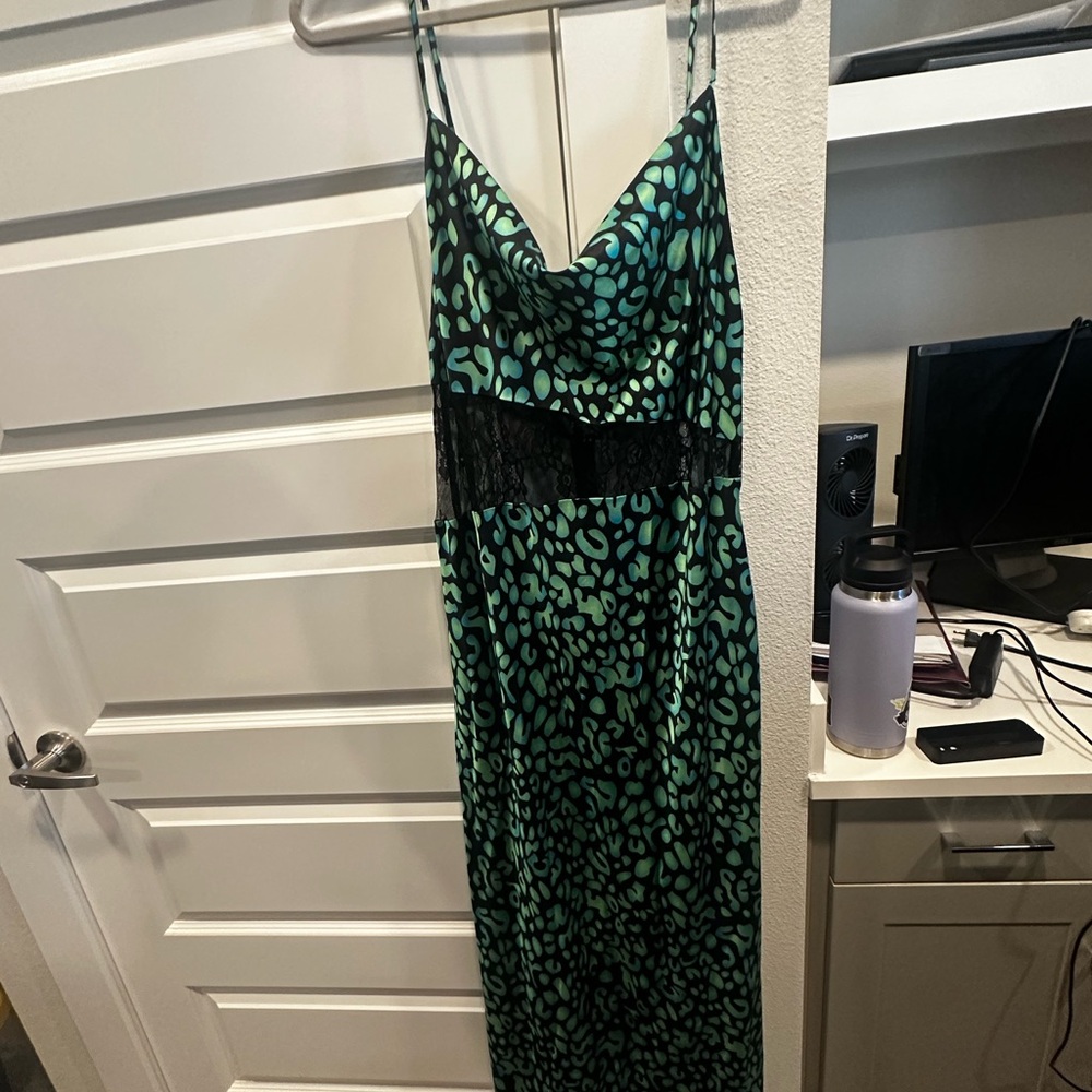 Green and Black Sequin Maxi Dress with Spaghetti Straps